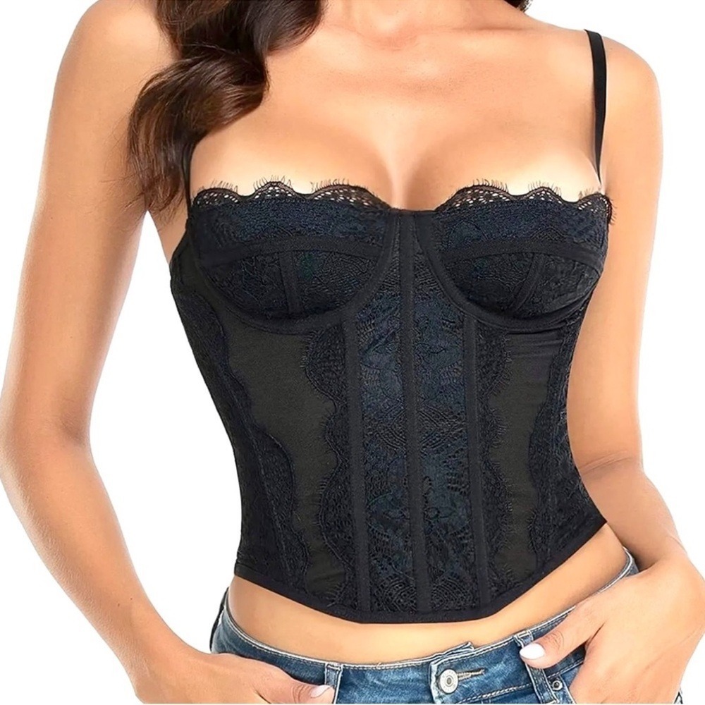 Unbranded Lace‎ Corset Bustier Top Womens Small Black Excellent Underwire Boning